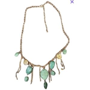 Goldtoned statement necklace faux jade vintage